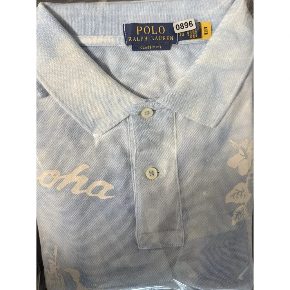 Polo Ralph Lauren Hawaii Aloha Tie Dye Polo Shirt XL Classic Fit Blue Cotton